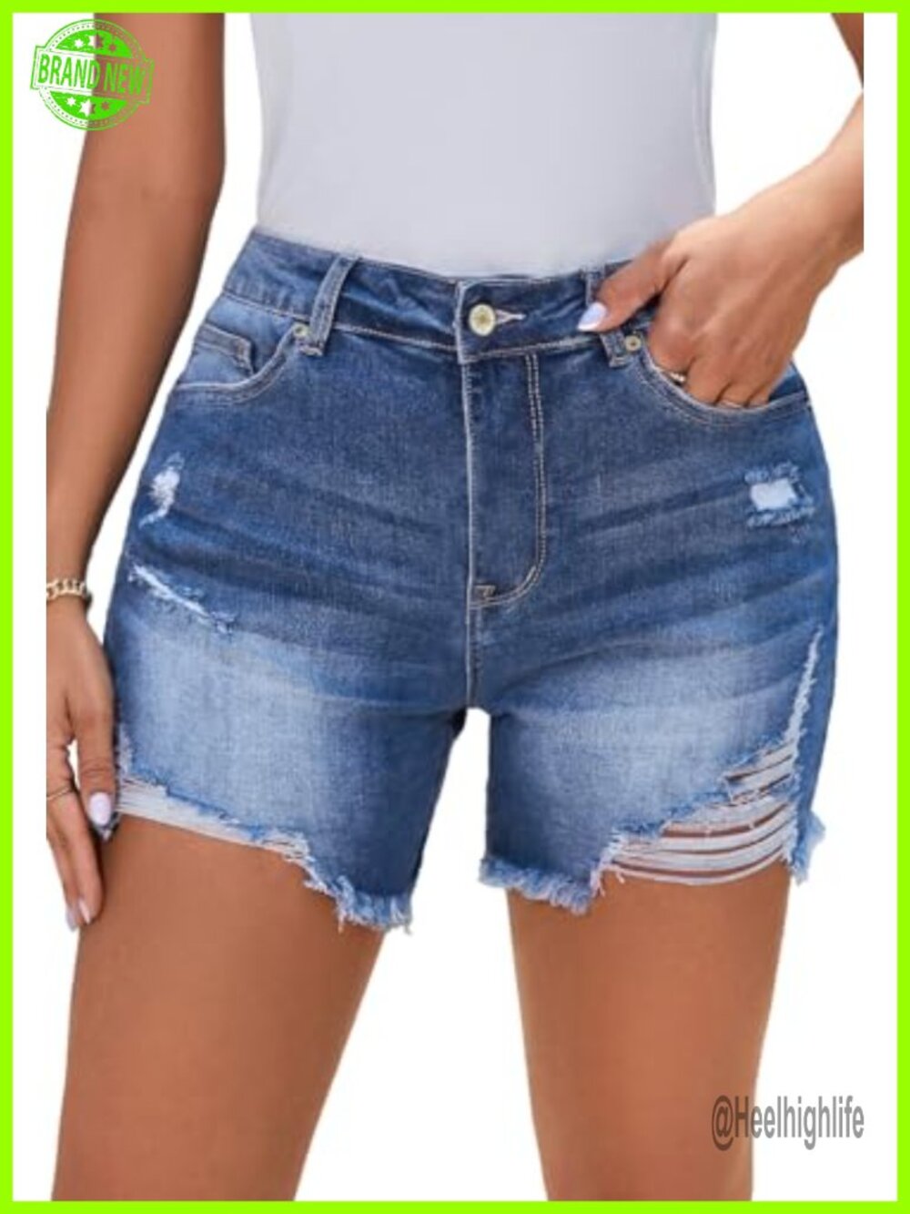 High Rise Denim Shorts Stretch Raw Hem Jean Shorts for Women
